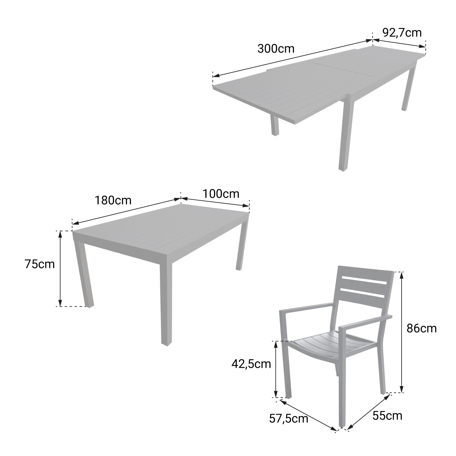 VENEZIA Conjunto de móveis de jardim de alumínio extensível 180/300 - branco