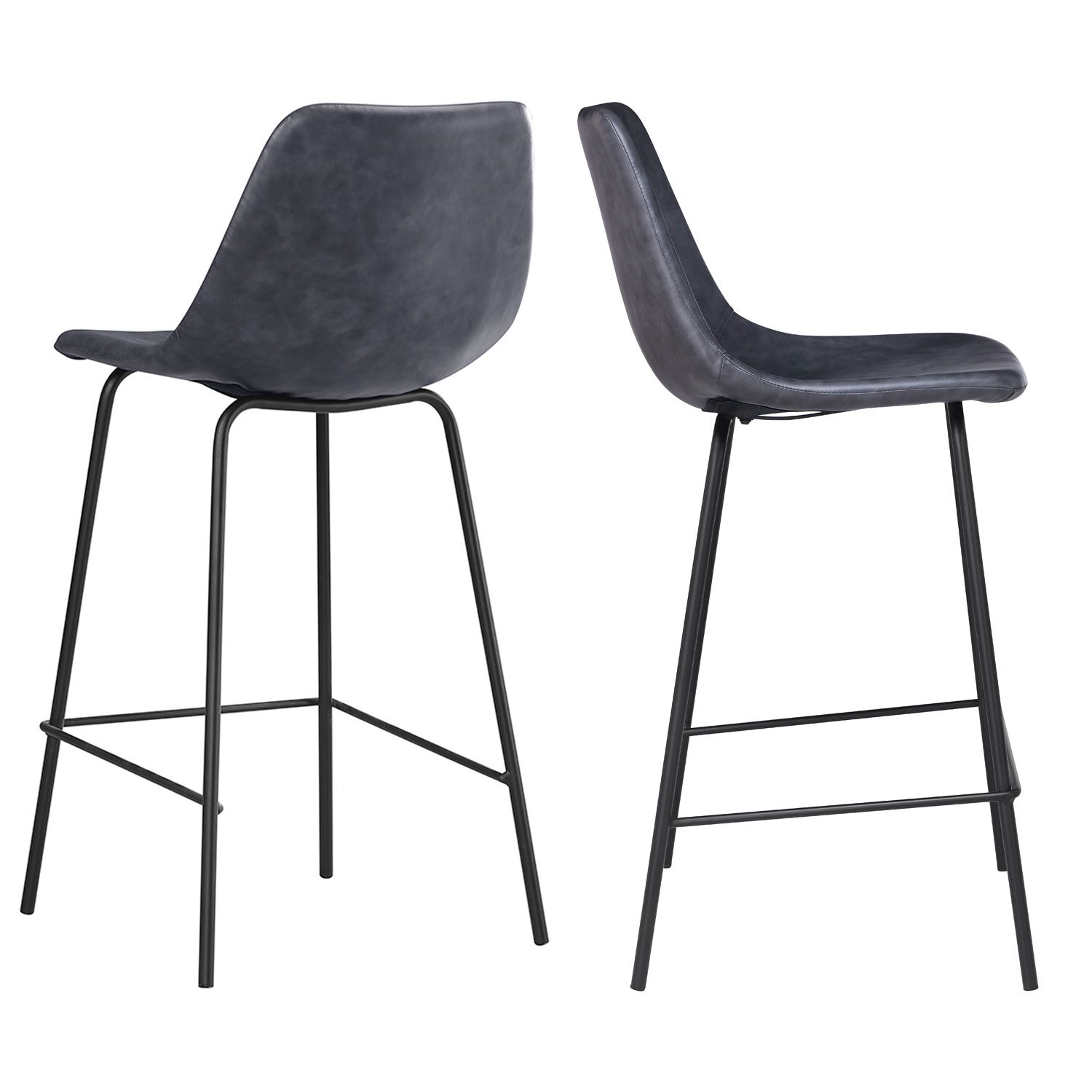 Pack de 2 taburetes de bar vintage LUCIEN color gris oscuro Altura del asiento 65cm