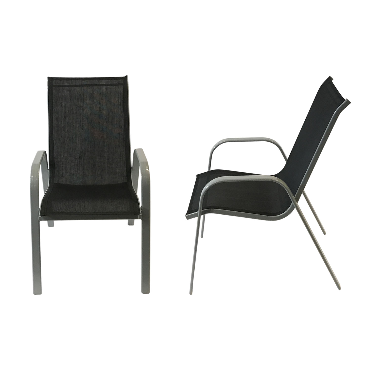 Set van 6 MARBELLA stoelen in zwart textilene - grijs aluminium