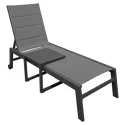Set bain de soleil et table d'appoint en textilène gris - aluminium gris anthracite