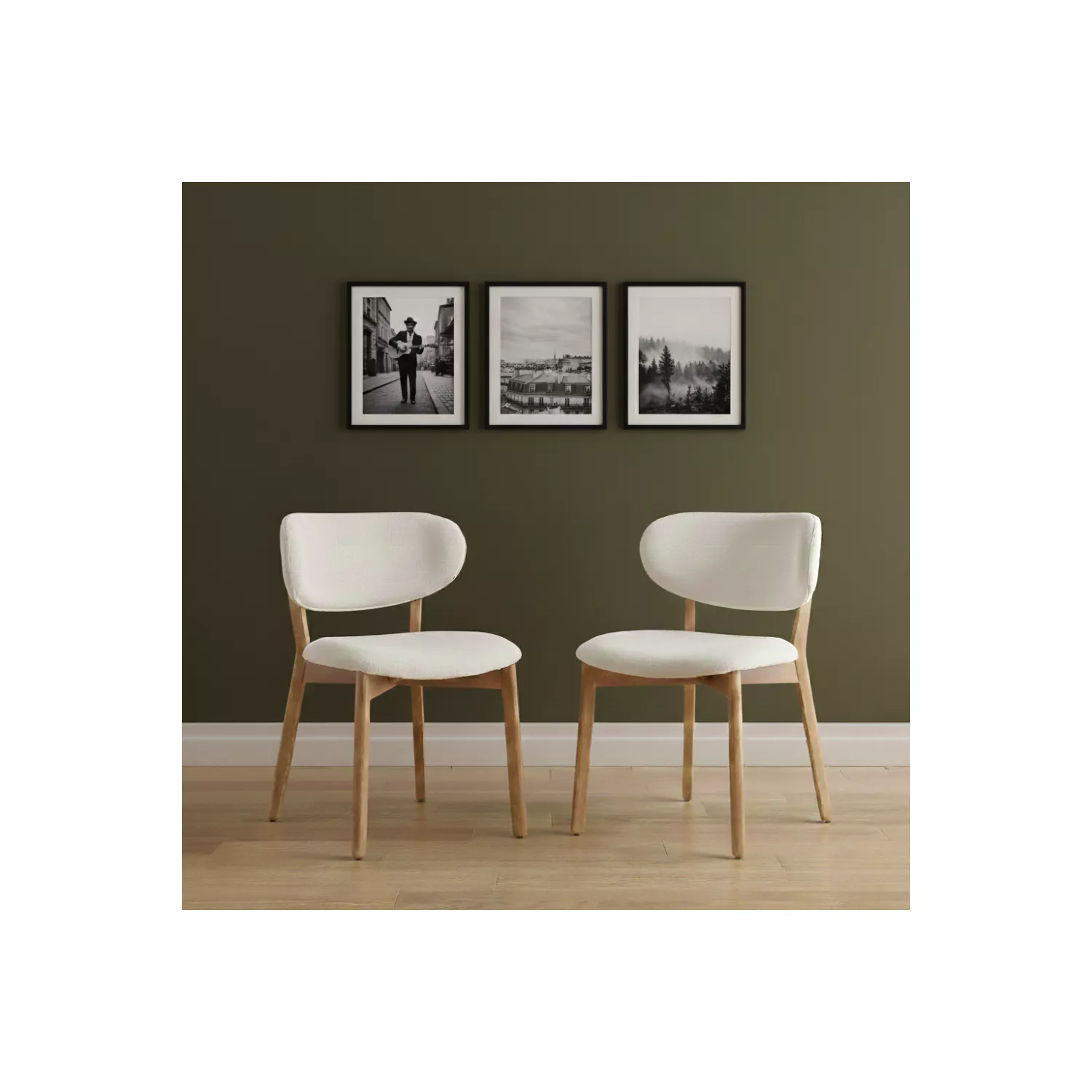 Conjunto de 2 cadeiras AURA em tecido loop bege e madeira clara