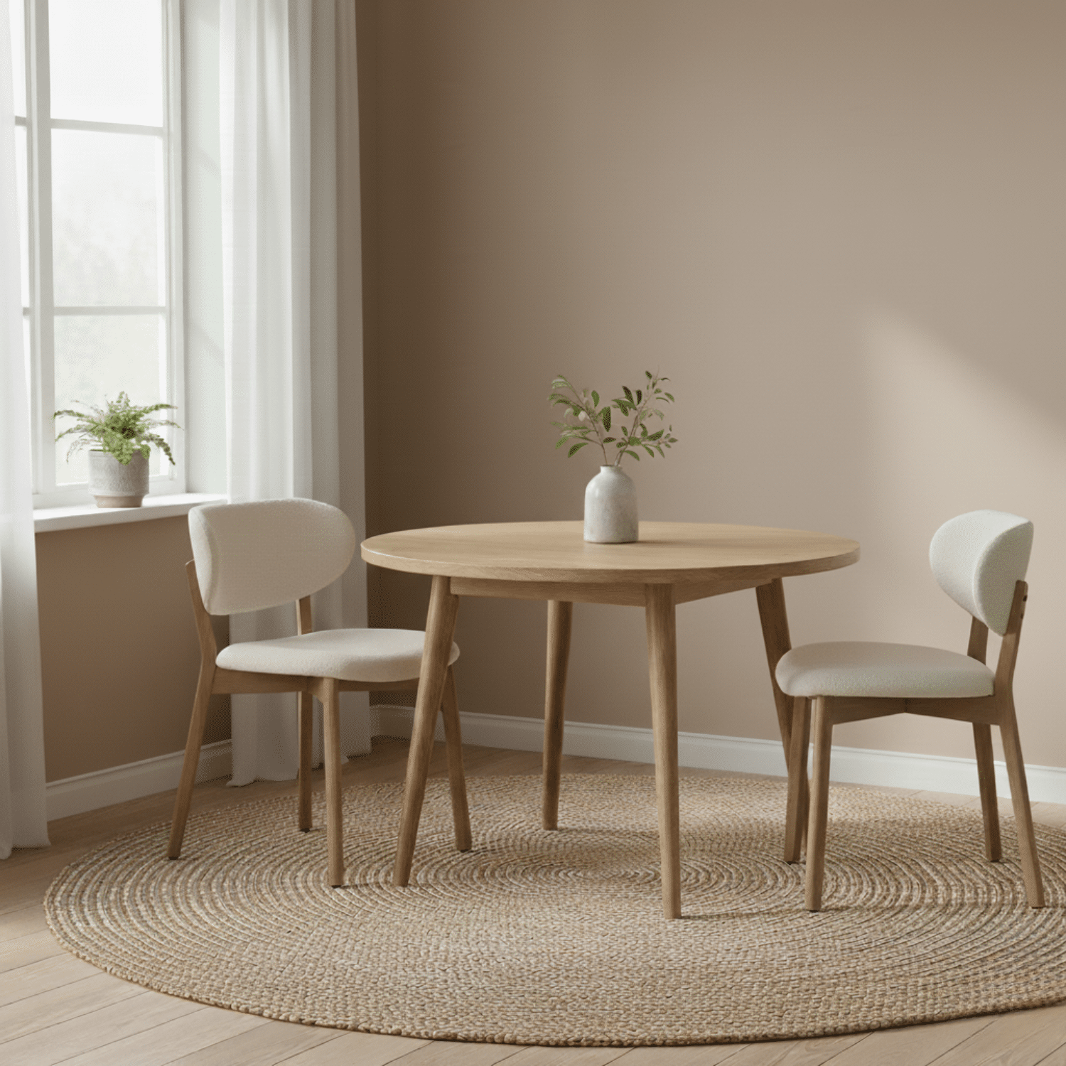 Lot de 2 chaises en bois clair et tissu boucle beige AURA