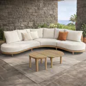 Salon de jardin 5 places en acacia et coussins beige LAGOA