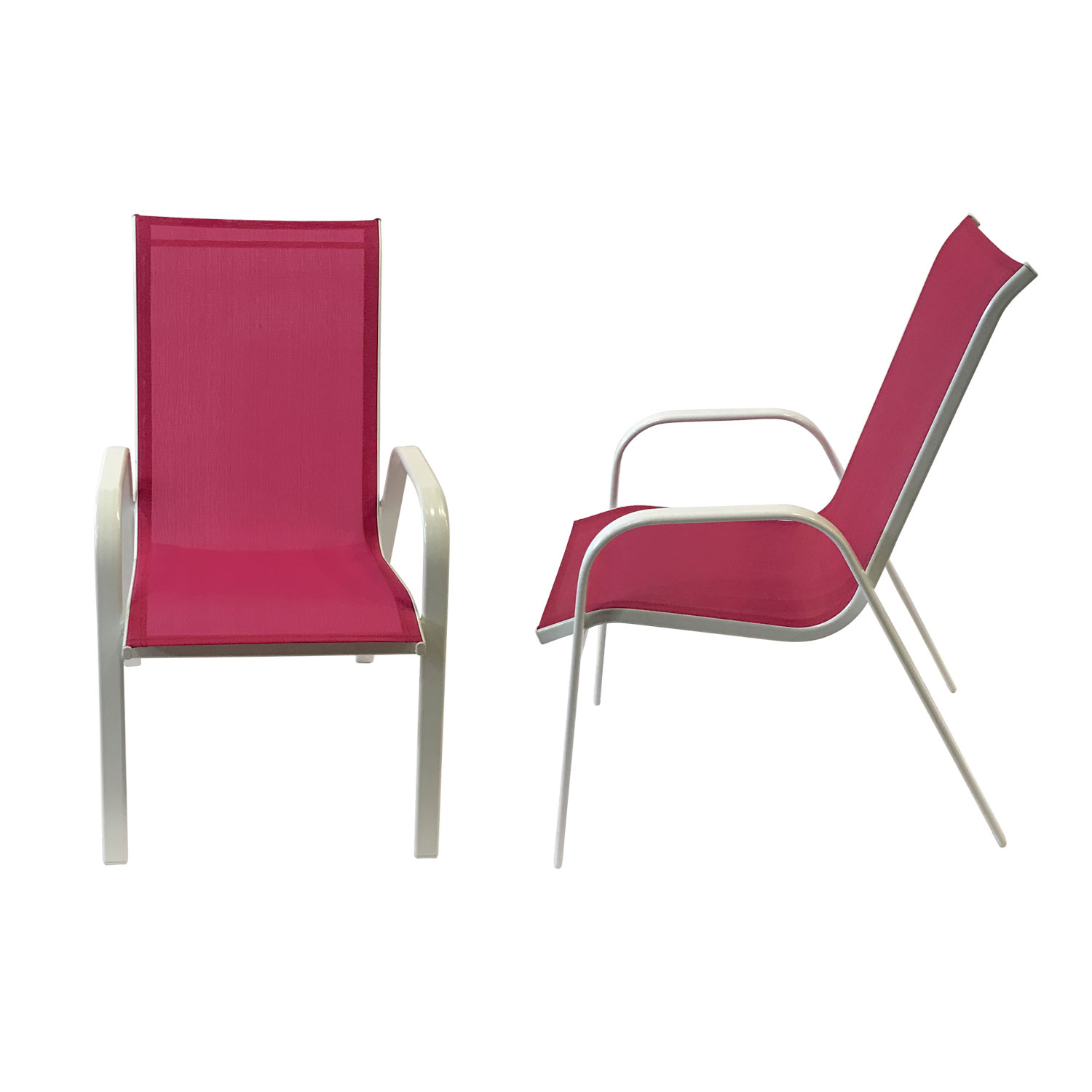 Set van 6 MARBELLA stoelen in roze textilene - wit aluminium