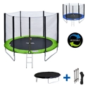 Pack Premium Trampoline 245cm réversible vert / bleu CANBERRA + filet, échelle, bâche et kit d'ancrage