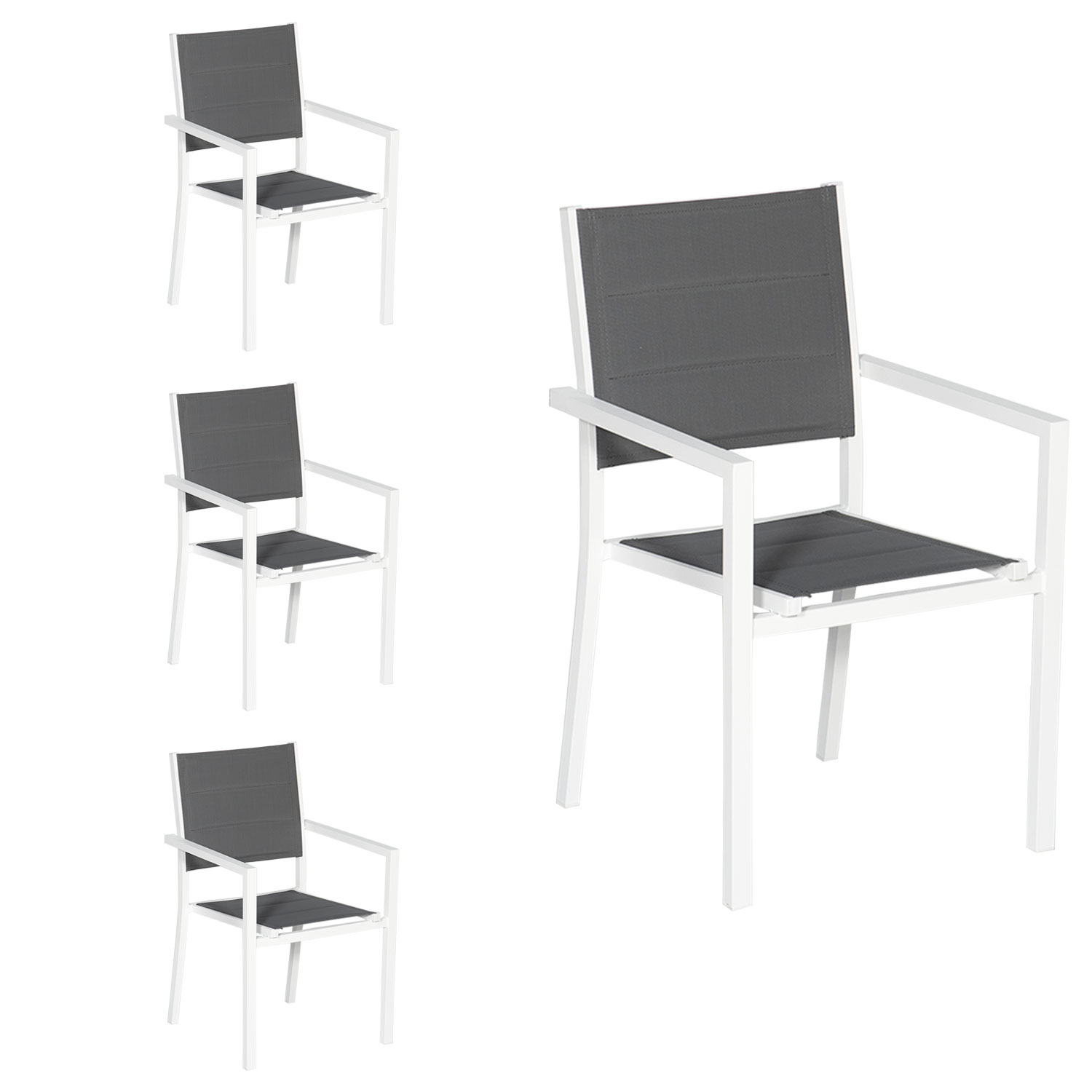 Lot de 4 chaises rembourrées en aluminium blanc - textilène gris