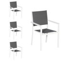 Conjunto de 4 cadeiras estofadas em alumínio branco - textileno cinzento