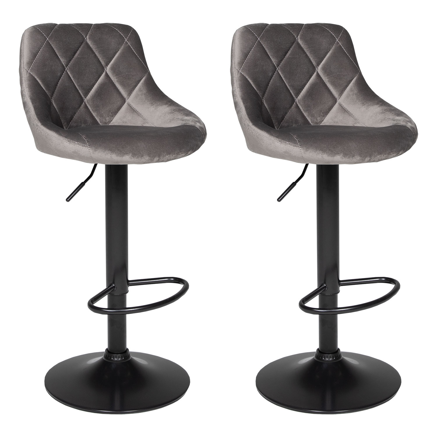 Lot de 2 tabourets de bar en velours gris ROBIN