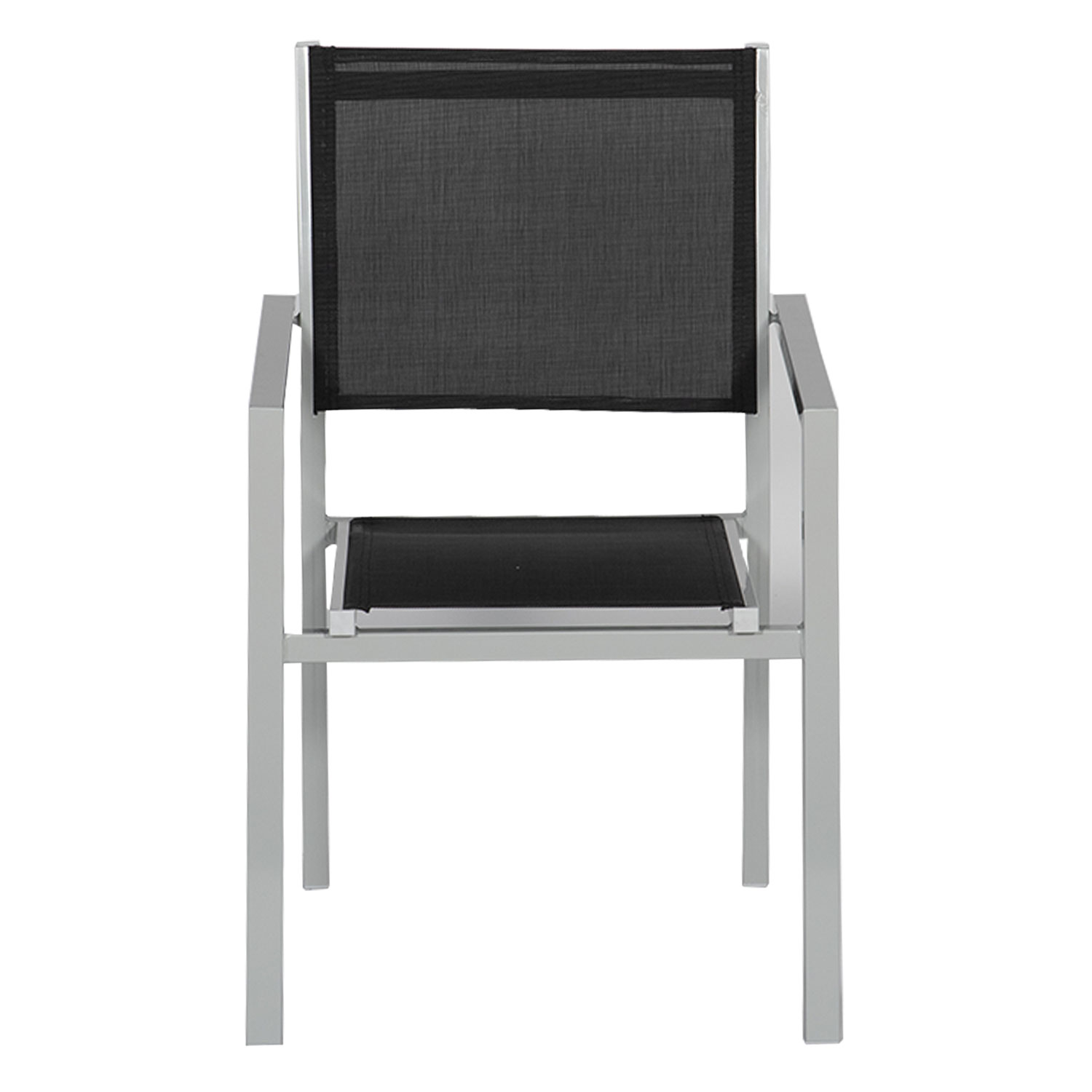 Satz von 10 Stühlen aus grauem Aluminium - schwarzes Textilene