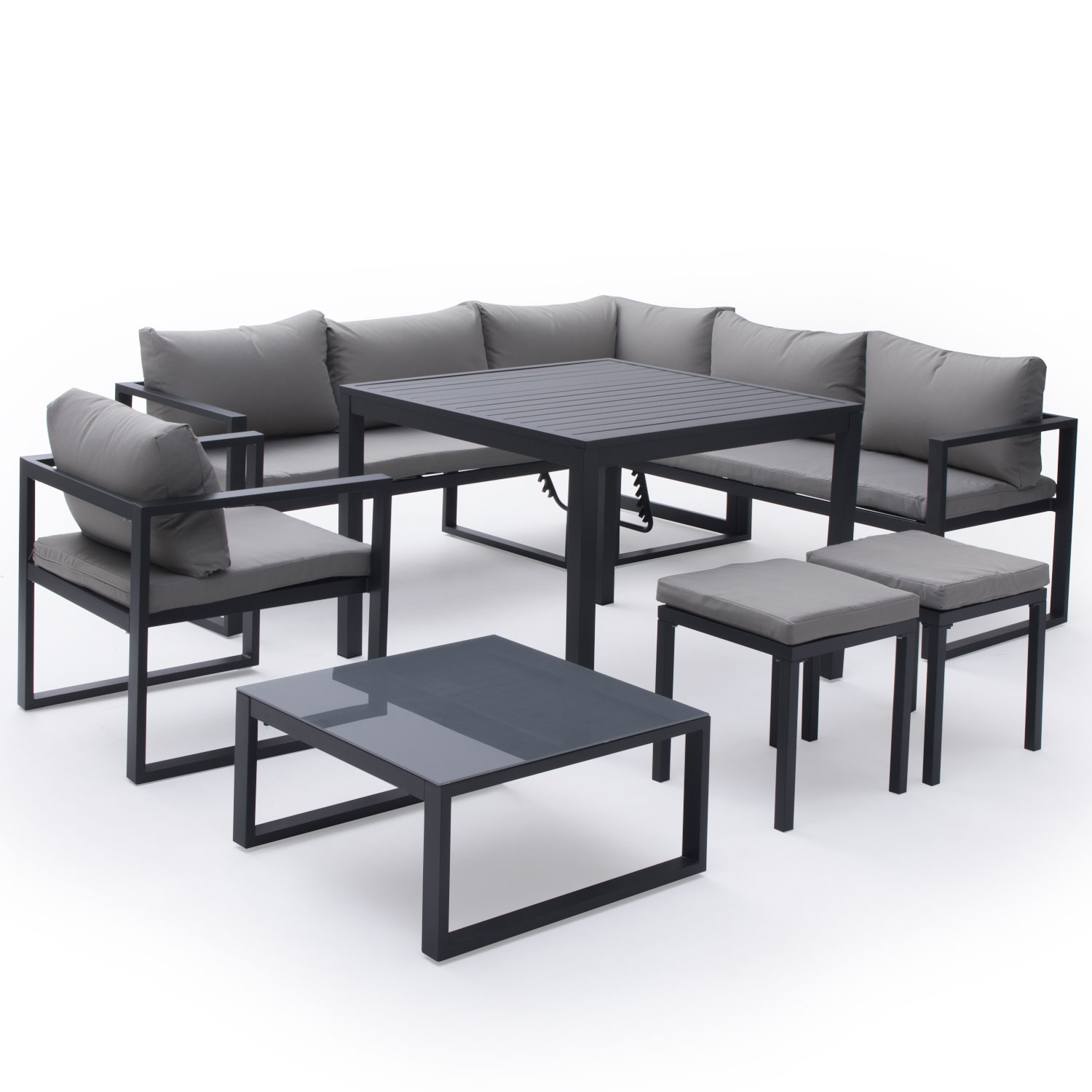 Salon de jardin modulable IBIZA en tissu gris 7 places - aluminium anthracite