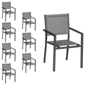 Conjunto de 8 cadeiras de alumínio antracite - textileno cinzento