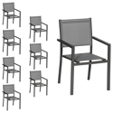 Lot de 8 chaises en aluminium anthracite - textilène gris