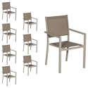 Set van 8 taupe aluminium stoelen - textilene taupe