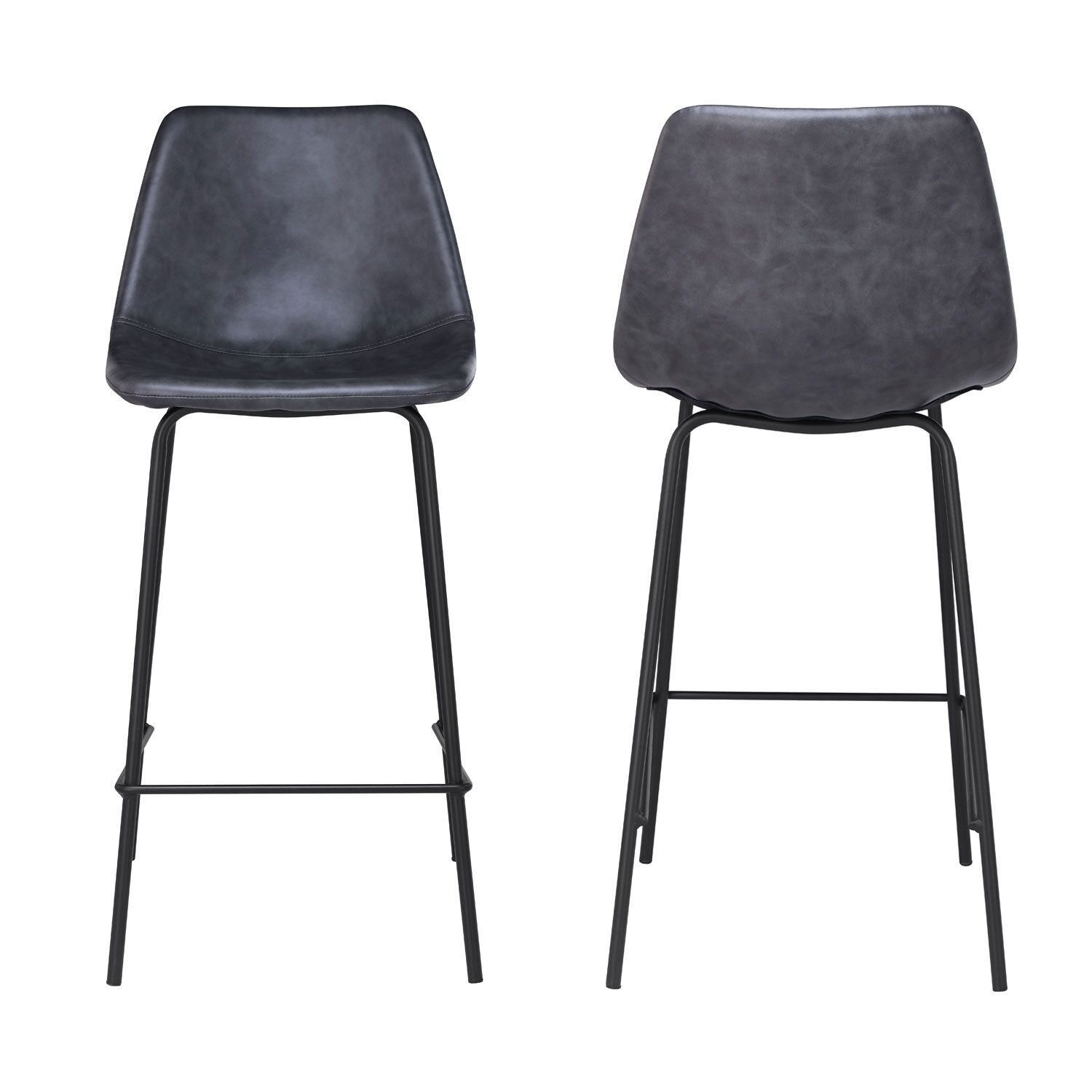 Pack de 2 taburetes de bar vintage LUCIEN color gris oscuro Altura del asiento 65cm