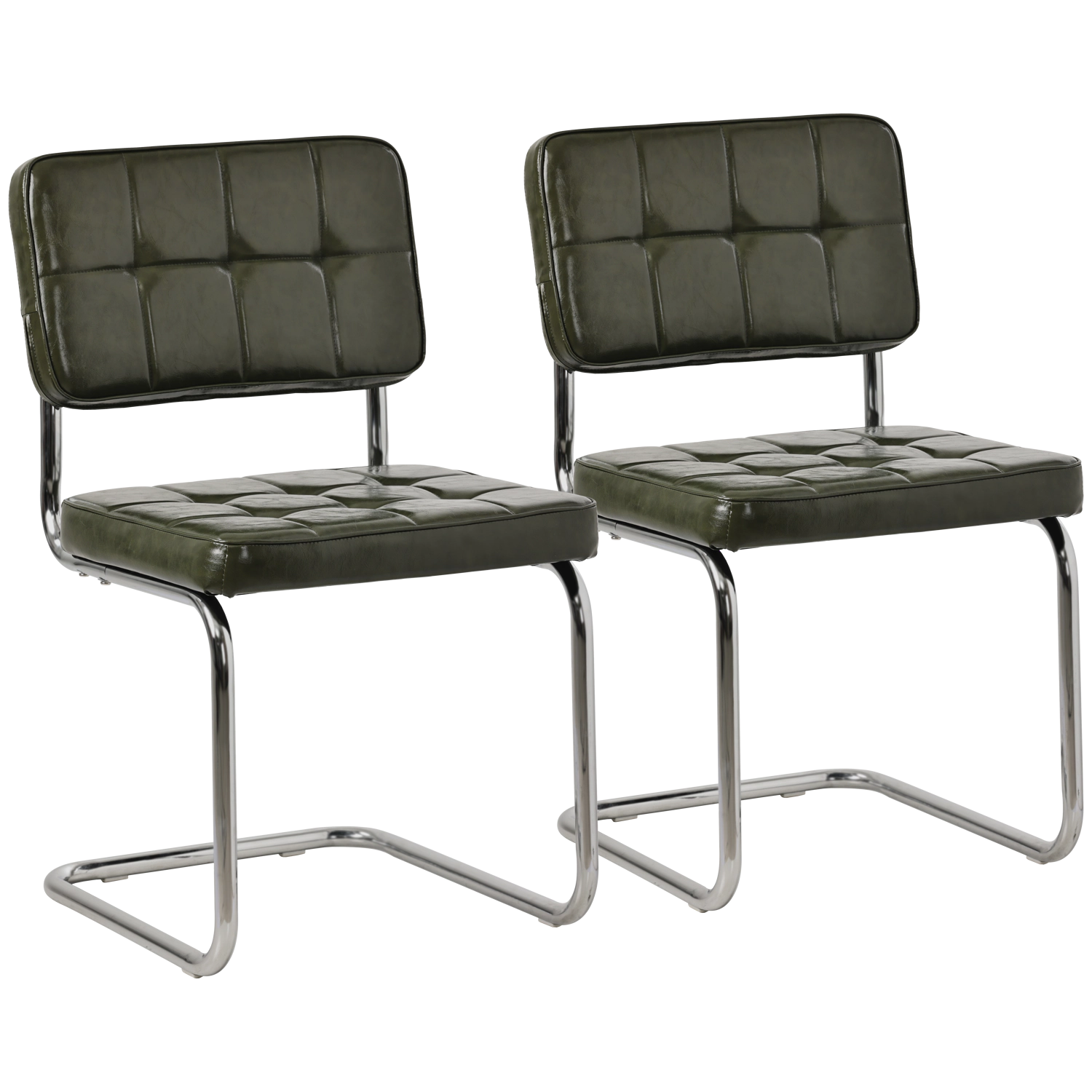 Lot de 2 chaises cantilever en simili vert kaki MARIA