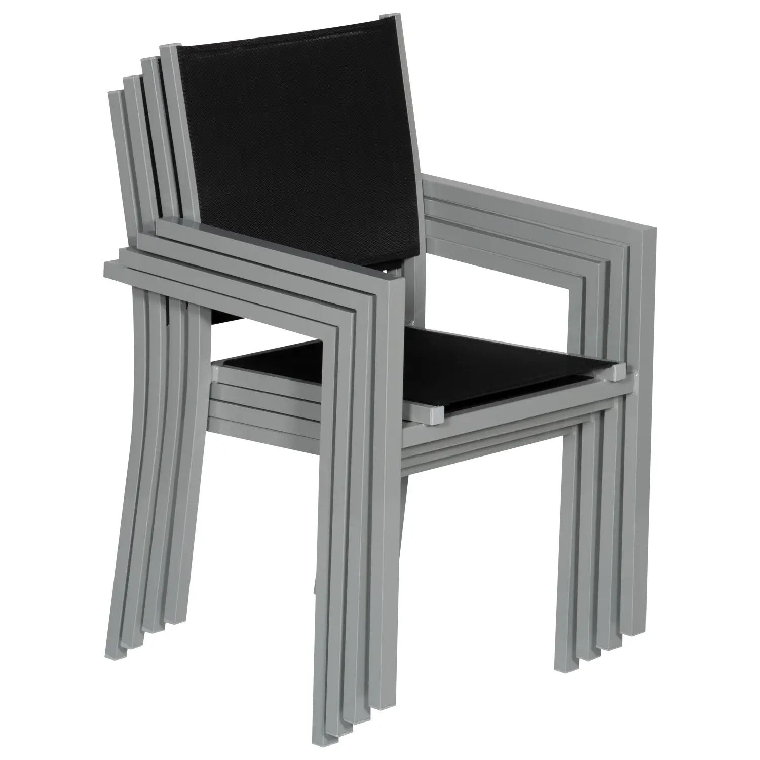 Salon de jardin extensible en textilène noir 8 places - aluminium gris