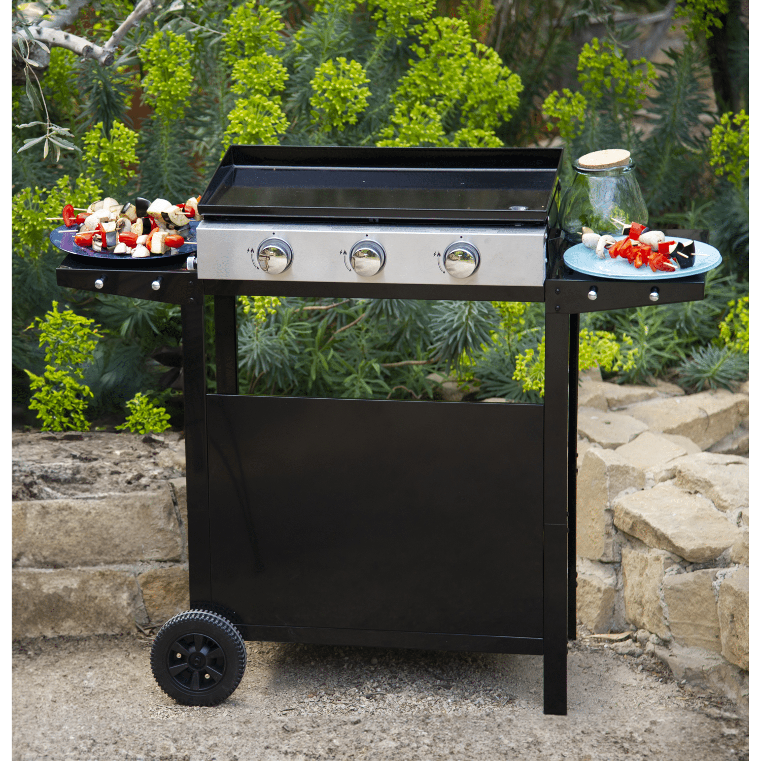 Plancha au gaz MÉRIDA 3 brûleurs + chariot