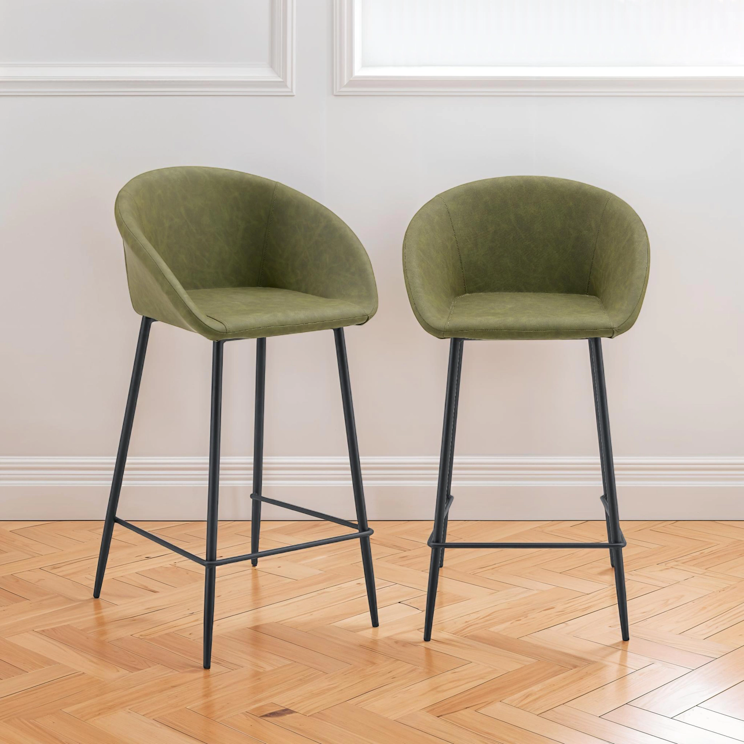 Lot de 2 tabourets de bar en simili vert ACHILLE