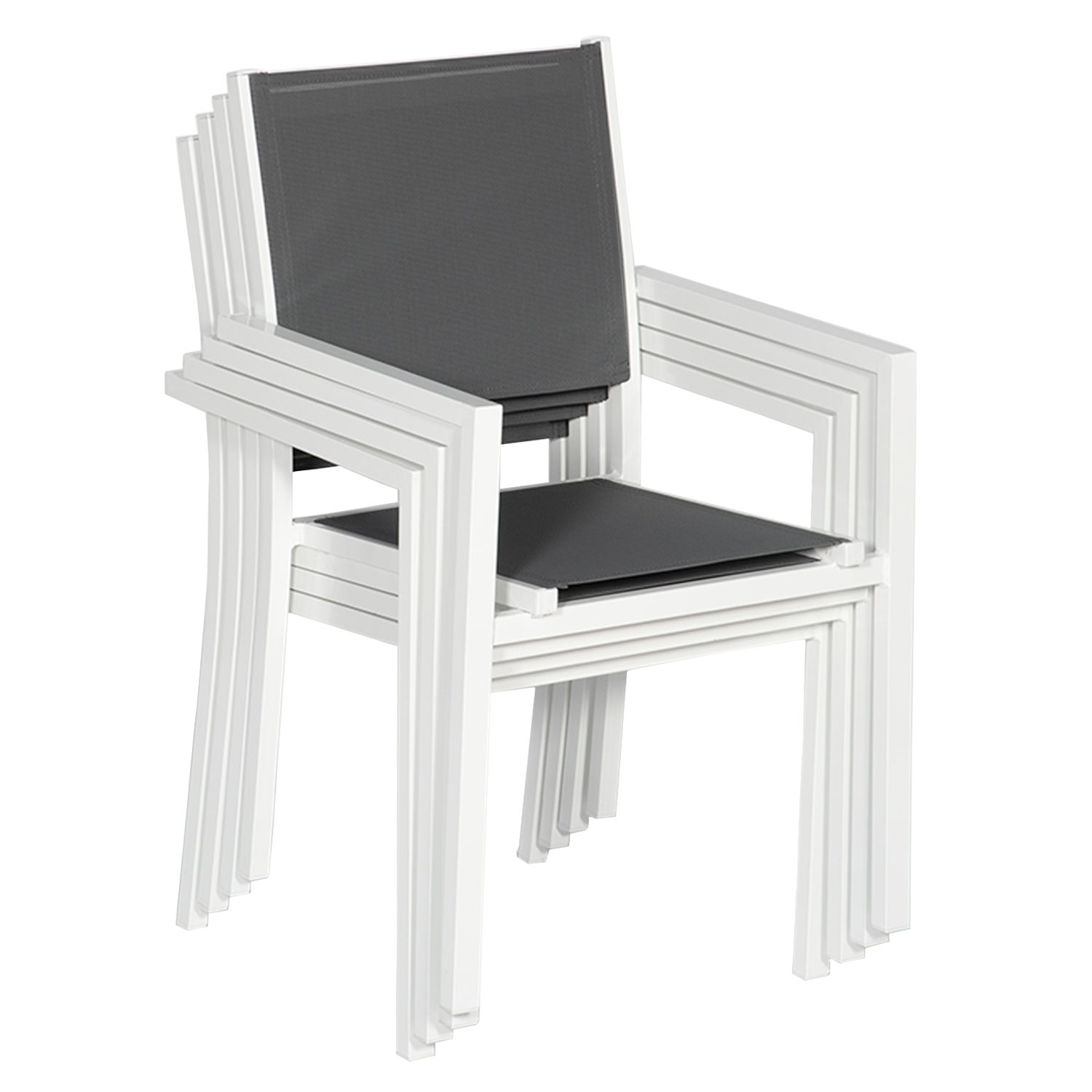 Set van 10 witte aluminium stoelen - grijs textilene
