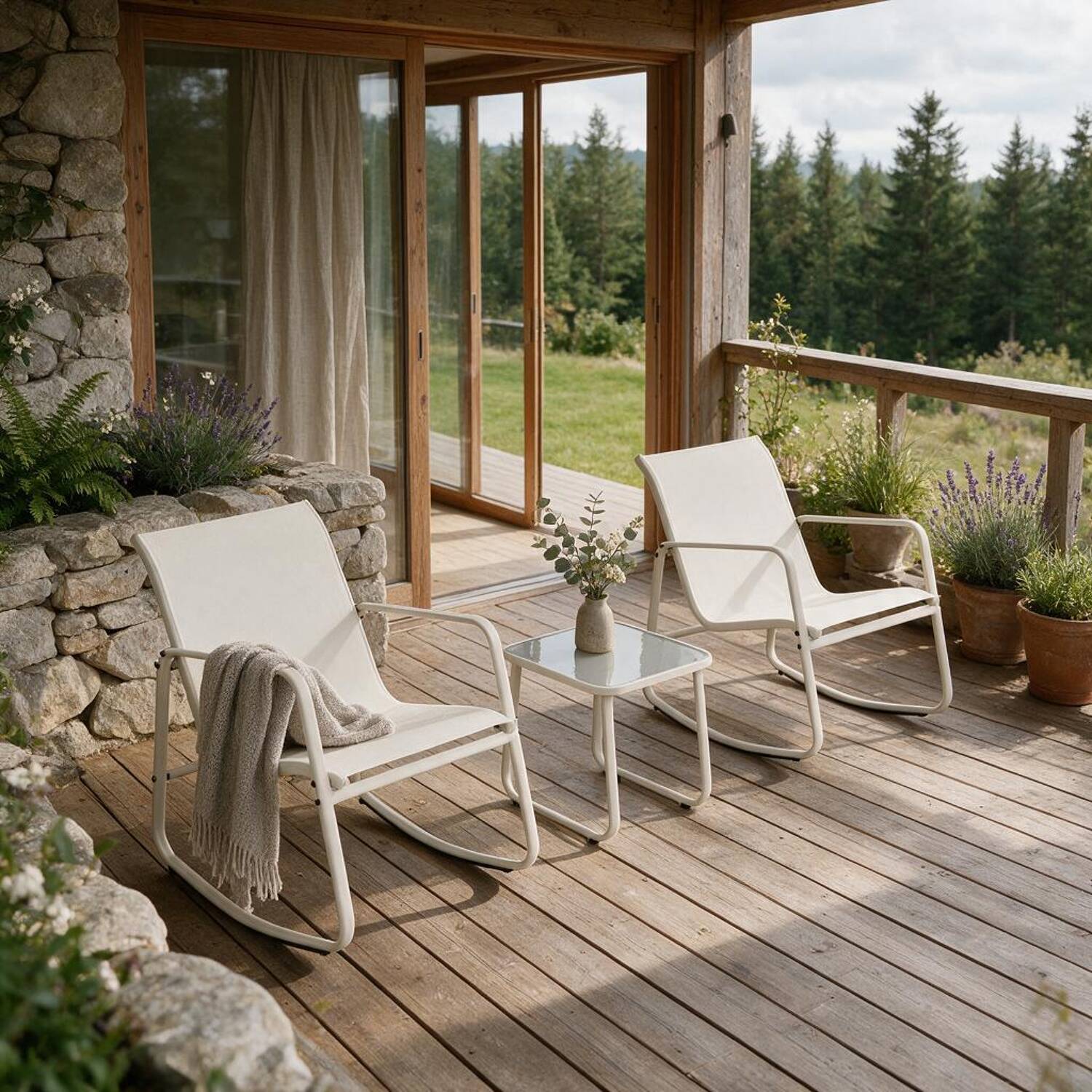 Sedia a dondolo 2 posti in textilene beige