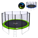 Pack Premium Trampoline 430cm réversible bleu / vert MELBOURNE + filet, échelle, bâche et kit d'ancrage