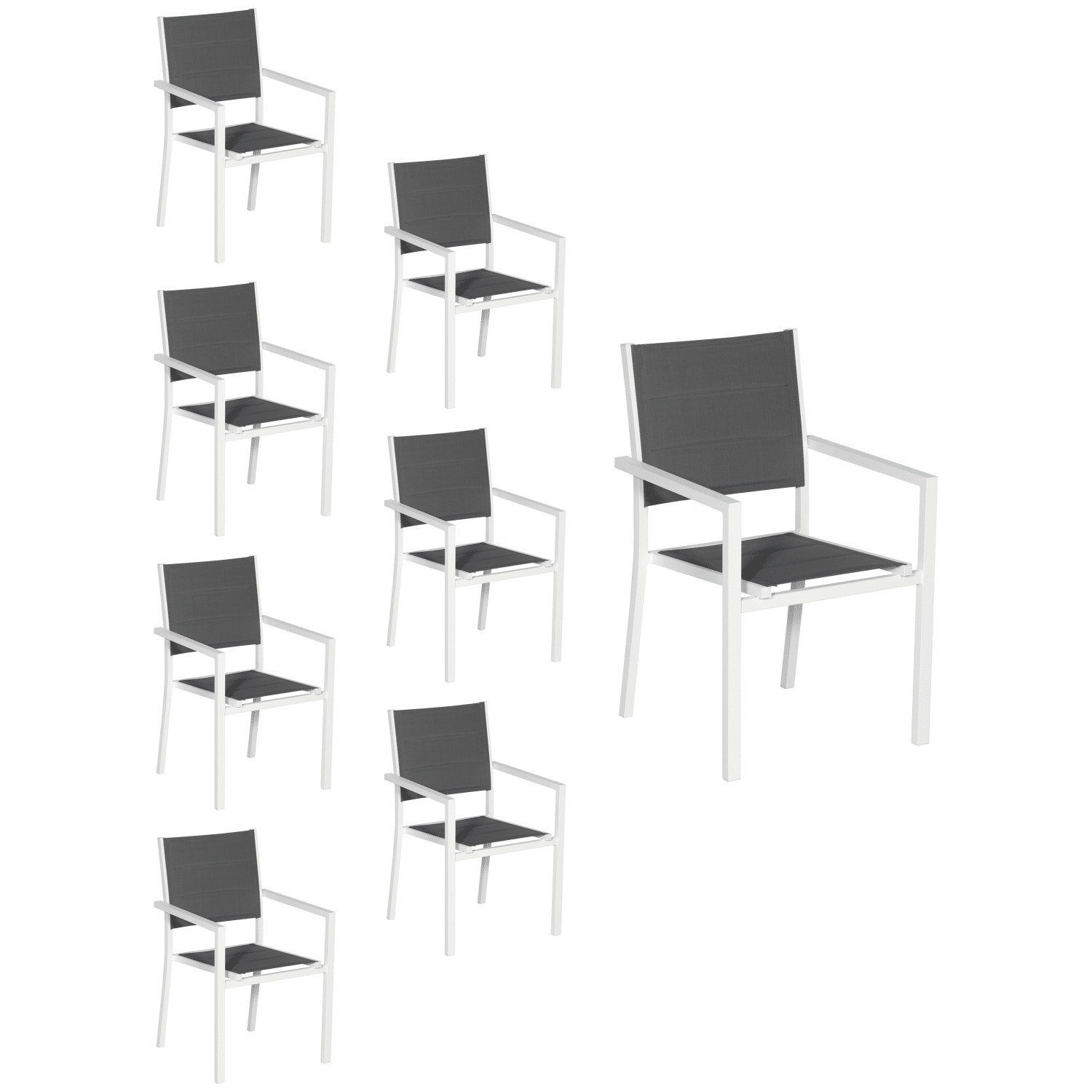 Lot de 8 chaises rembourrées en aluminium blanc - textilène gris