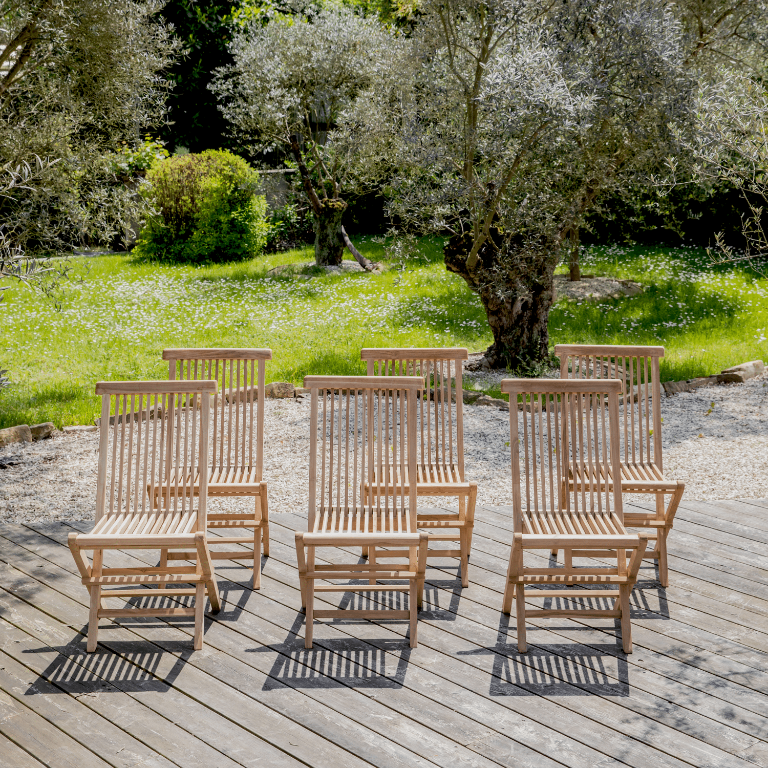 Set van 6 LOMBOK teakhouten tuinstoelen