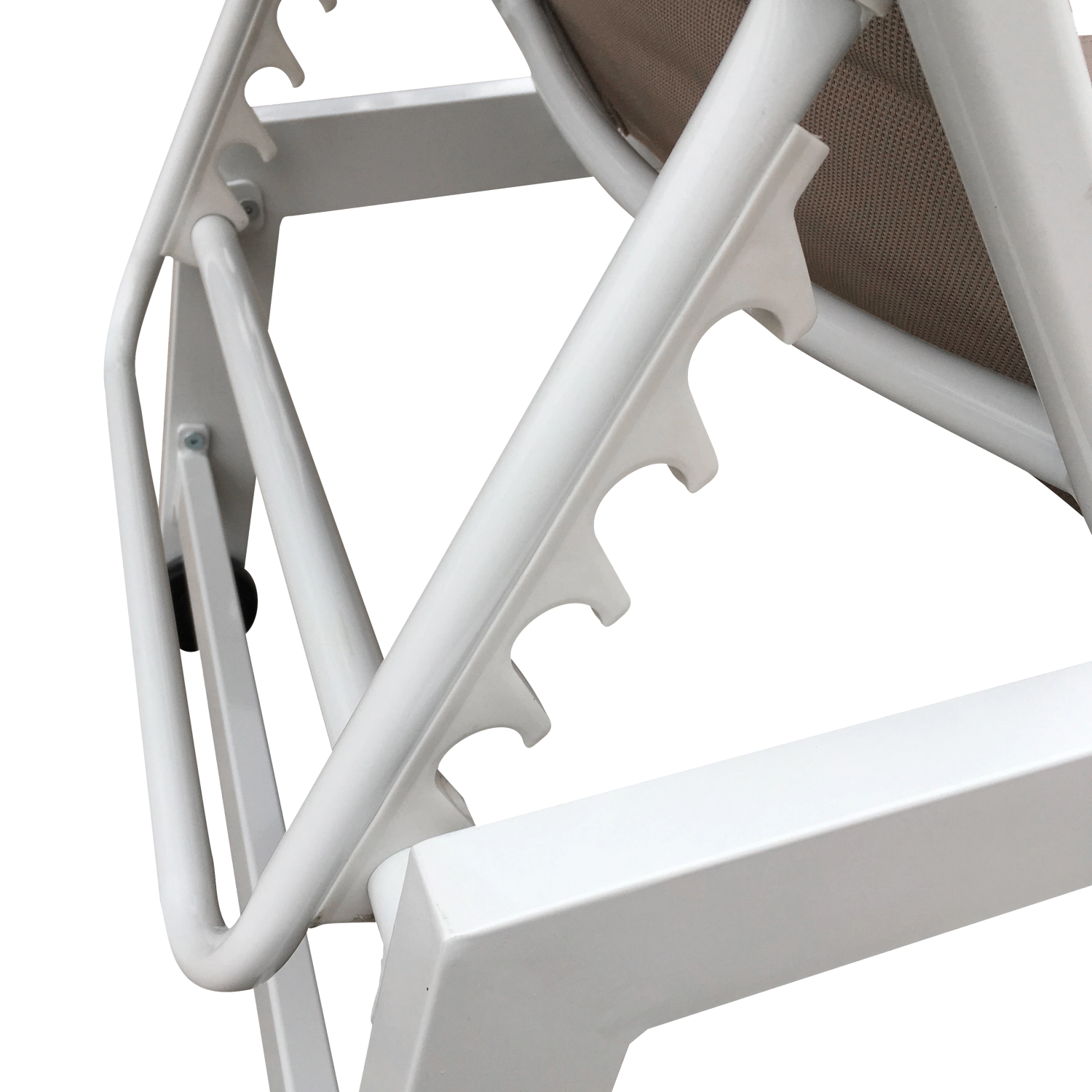 Set van 2 BARBADOS ligstoelen en bijzettafel in taupe textilene - wit aluminium