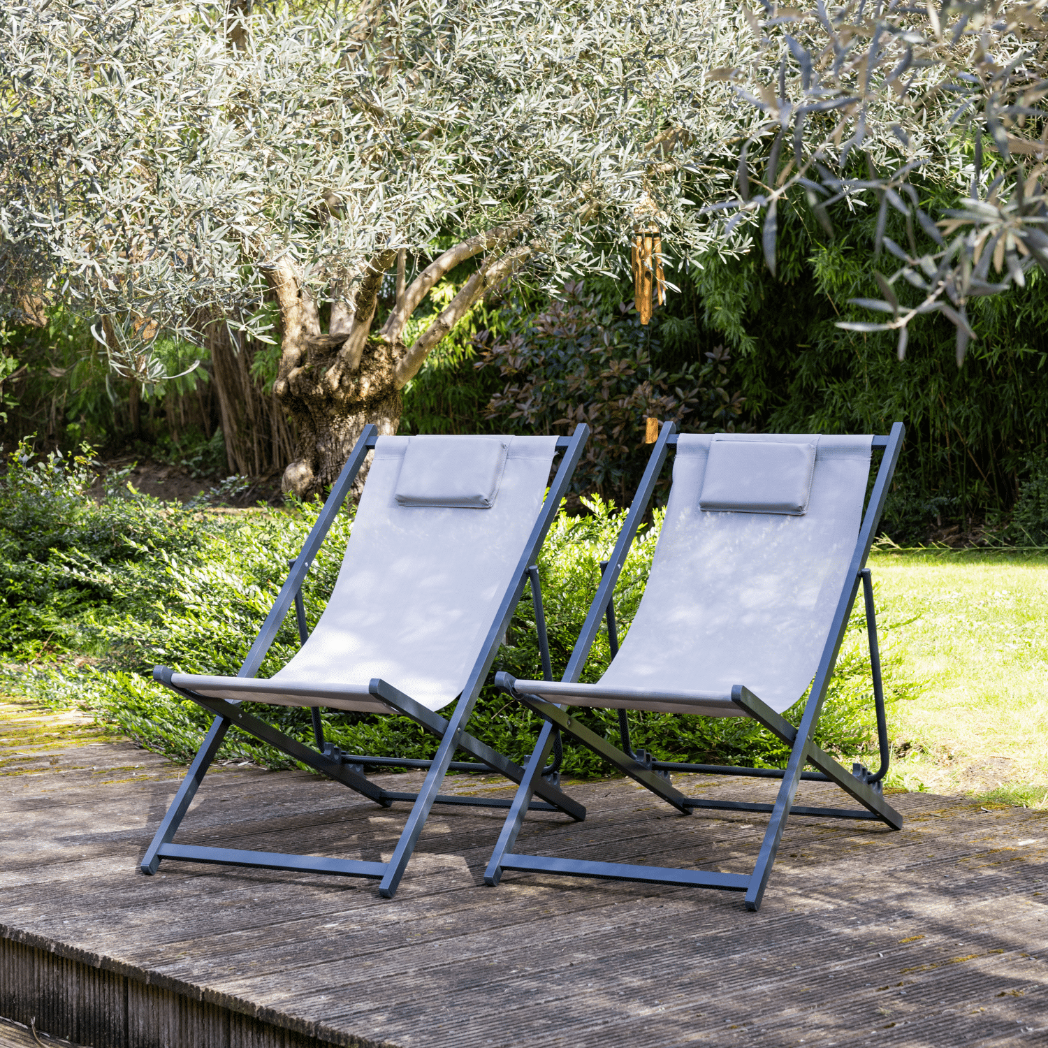 Conjunto de 2 cadeiras reclináveis CYPRUS - estrutura em tecido cinzento/carvão vegetal