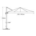 Parasol déporté MOLOKAI carré LED 3x3m taupe + housse