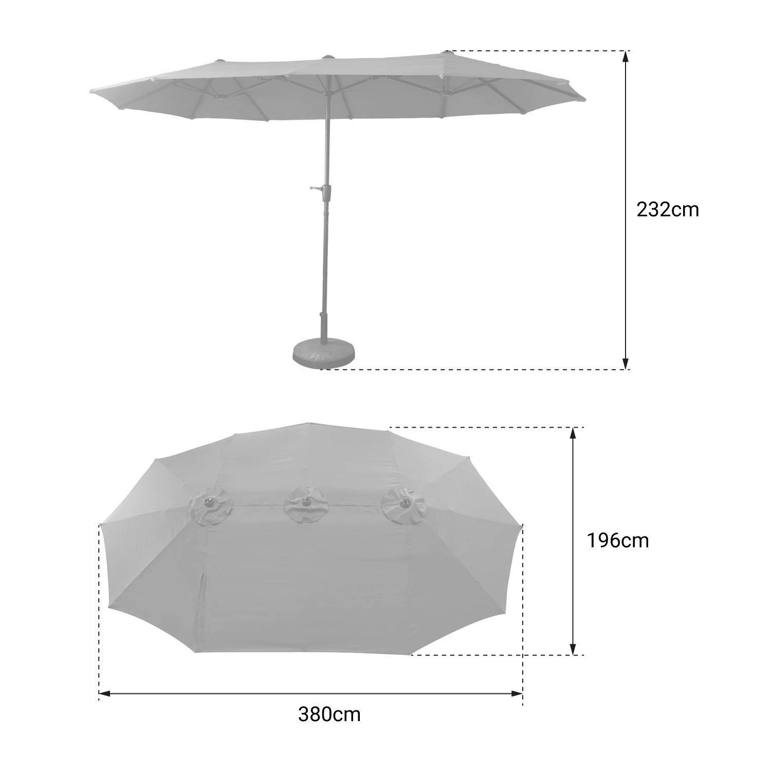 Dubbele paraplu 2x4m LINAI grijs