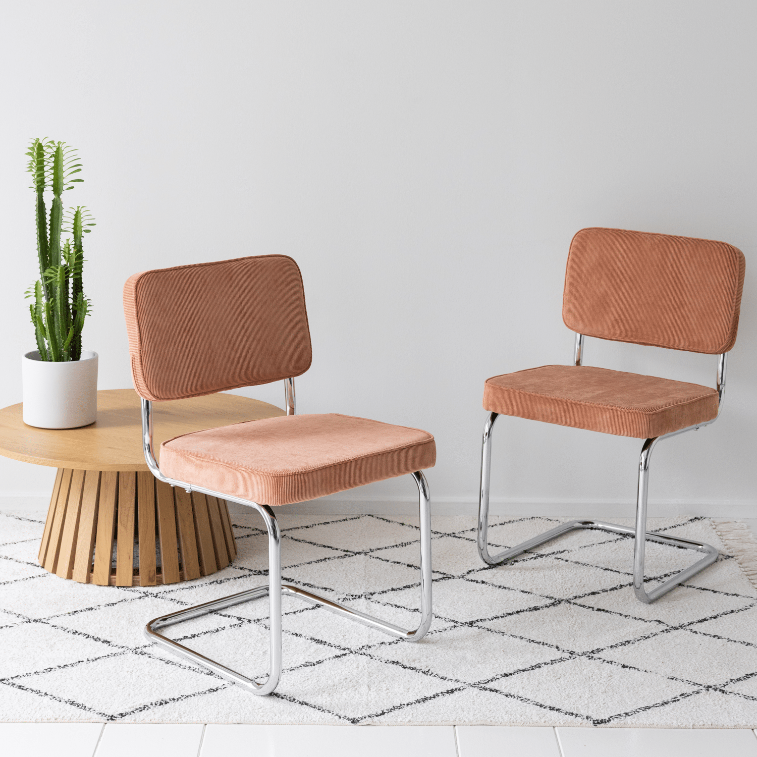 Set van 2 MARIA terracotta corduroy sledestoelen