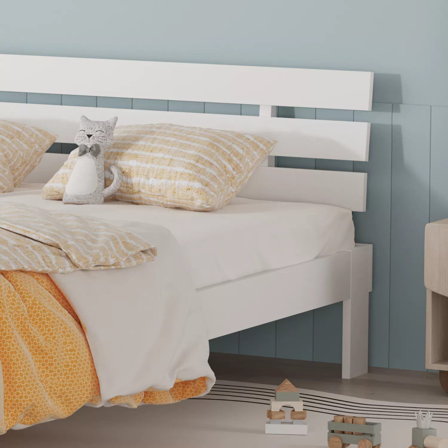 Letto in legno con testiera 140x200cm bianco FINN