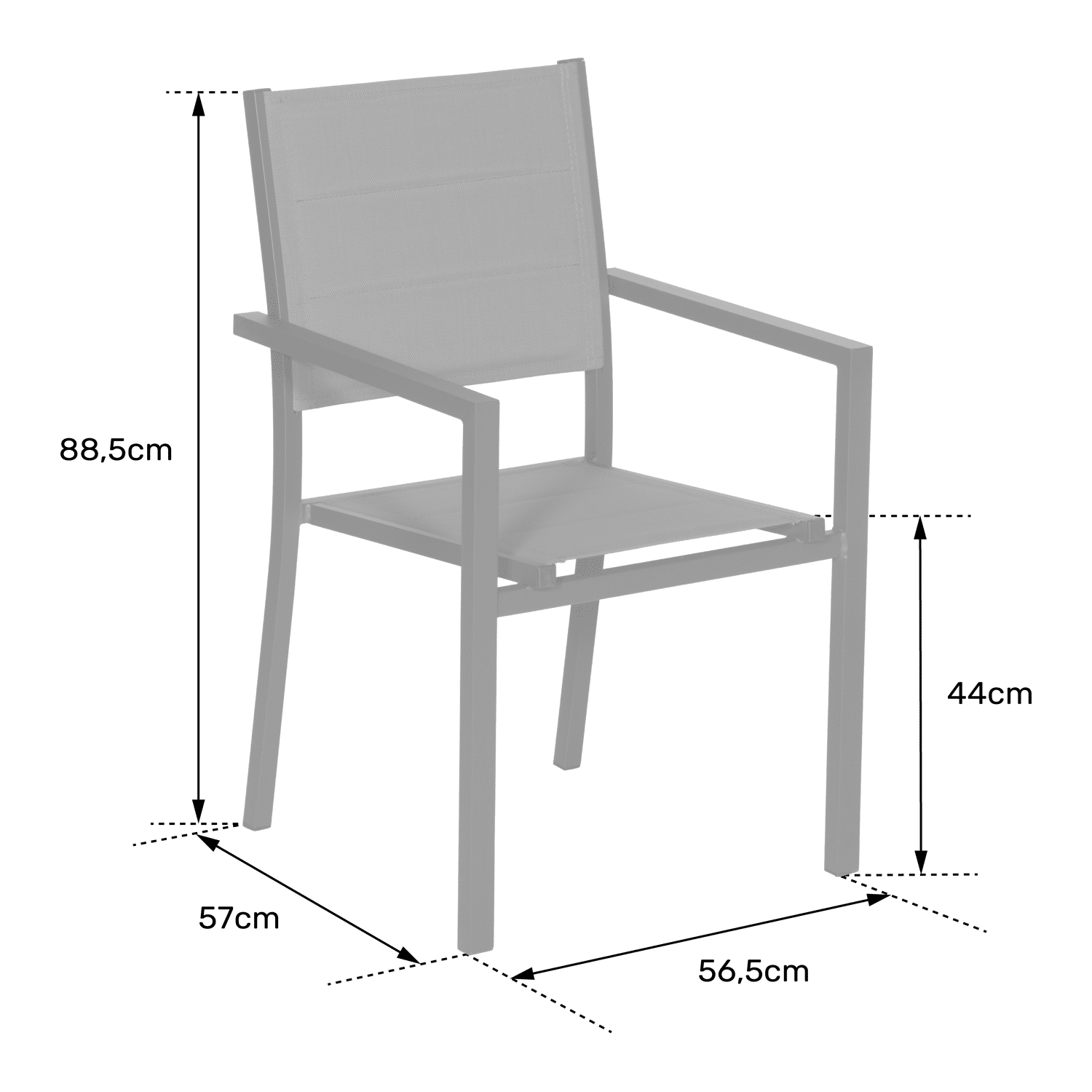 Lot de 8 chaises rembourrées en aluminium blanc - textilène gris