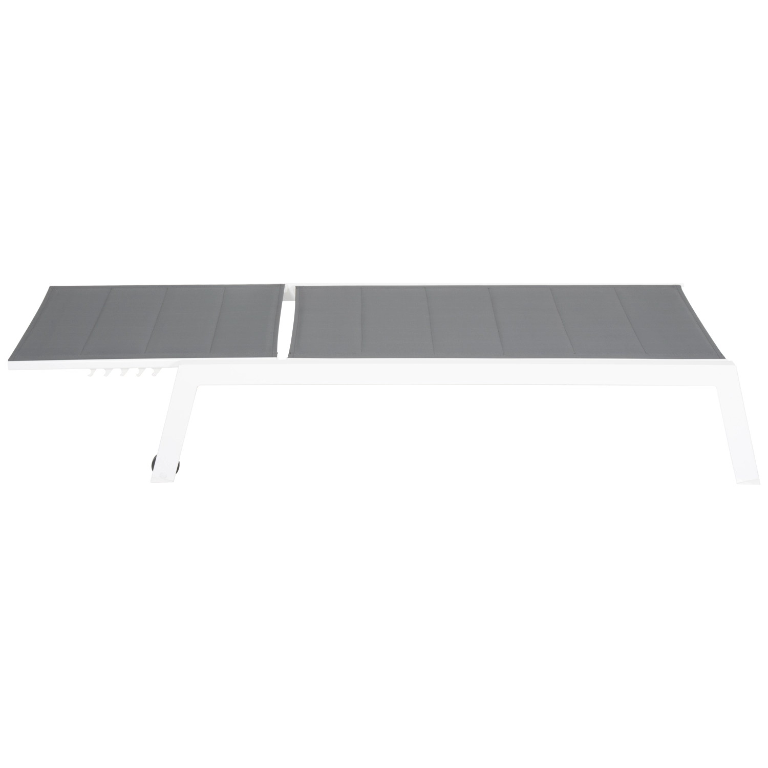 Conjunto de 2 espreguiçadeiras BARBADOS em textilene cinzento e mesa de apoio - alumínio branco
