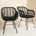 Set van 2 zwarte kunststof rotan fauteuils met kussens CINTA