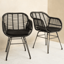 Set aus 2 Sesseln aus synthetischem Rattan in Schwarz mit Kissen CINTA