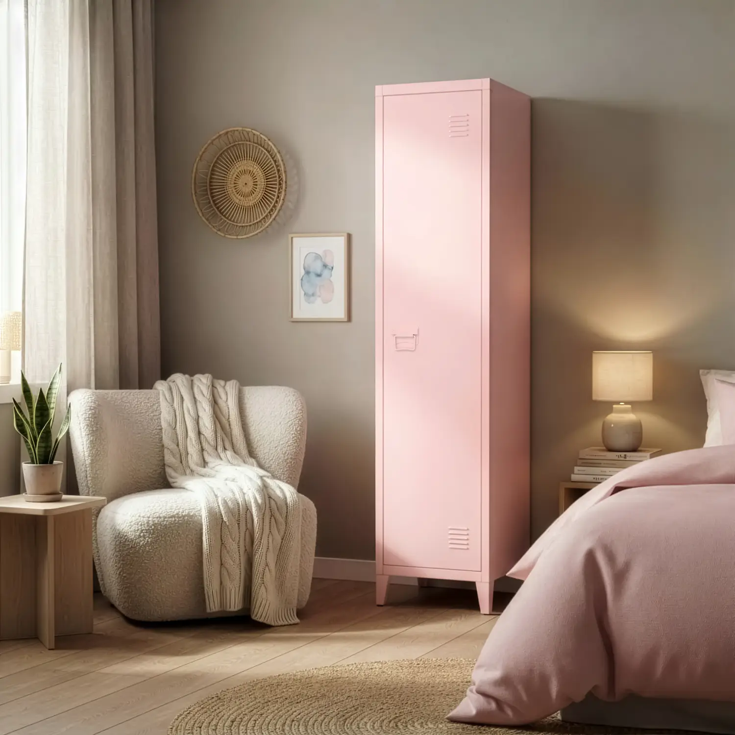 Armoire en métal 1 porte rose