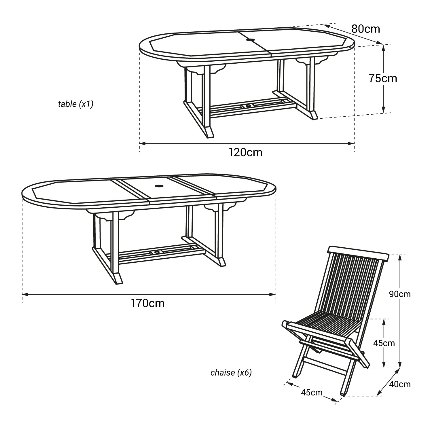 Teak tuinmeubelen LOMBOK - ovale uitschuifbare tafel - 6 zitplaatsen