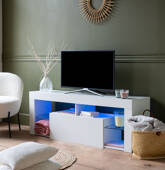 Meuble TV 140cm blanc à LED