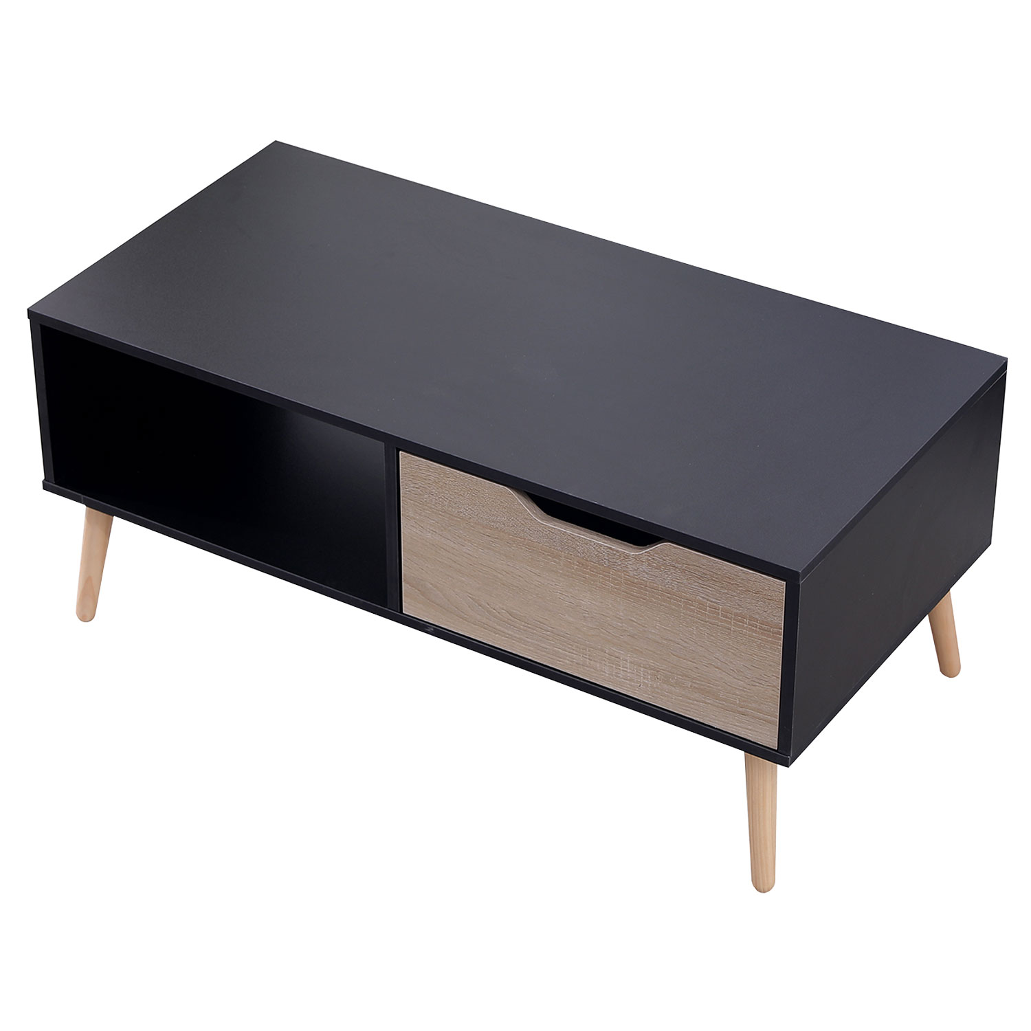 FREJA zwarte salontafel in scandinavische stijl met lade