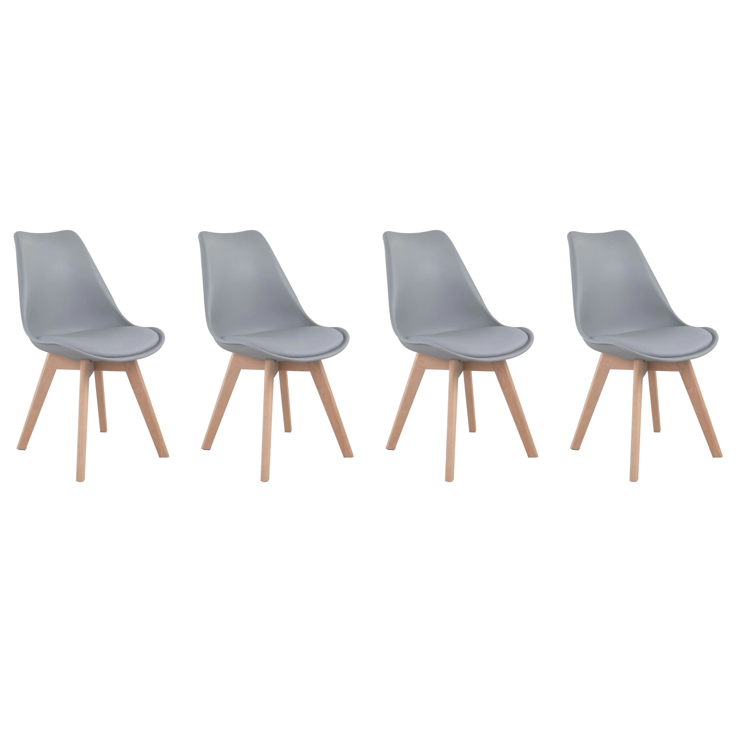 Set aus 4 skandinavischen Stühlen NORA grau mit Kissen