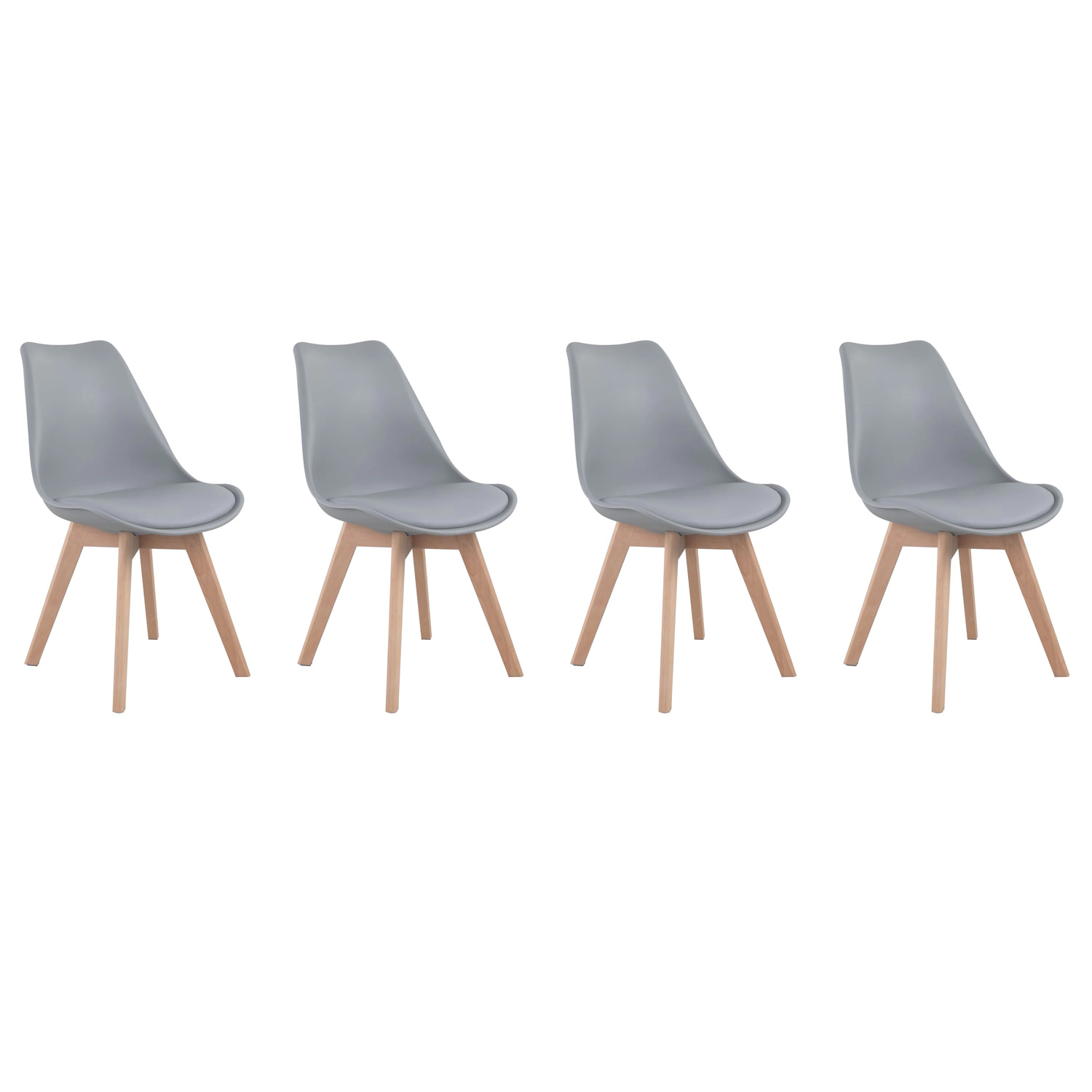 Lot de 4 chaises scandinaves NORA grises avec coussin