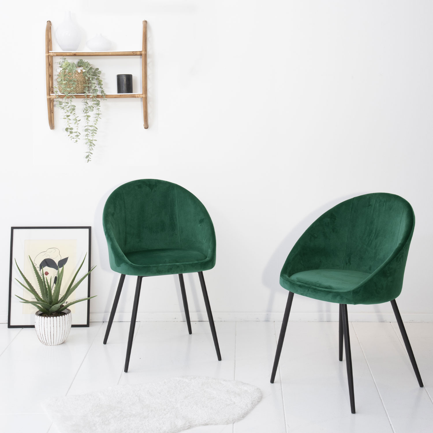 Set van 2 vintage DIANE groen fluwelen stoelen