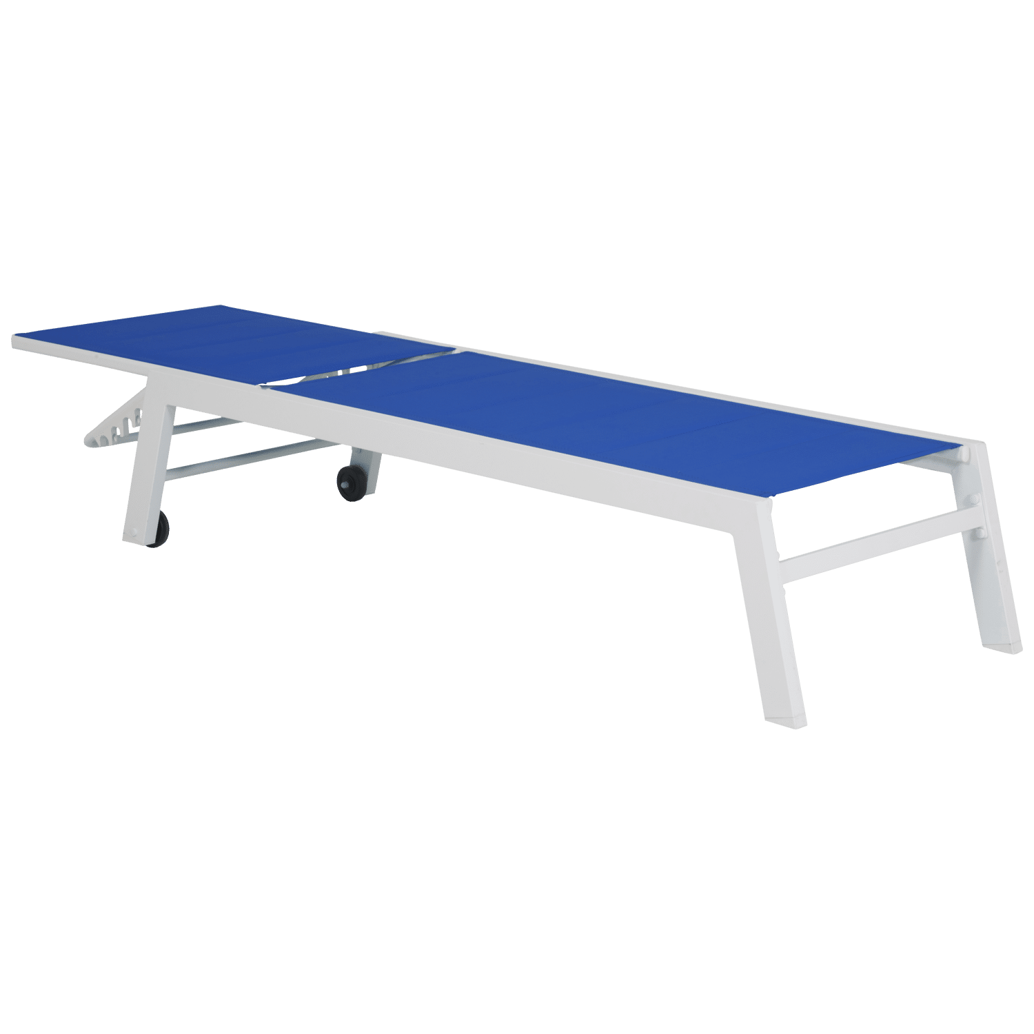 BARBADOS ligstoel en bijzettafel set in blauw textilene - wit aluminium