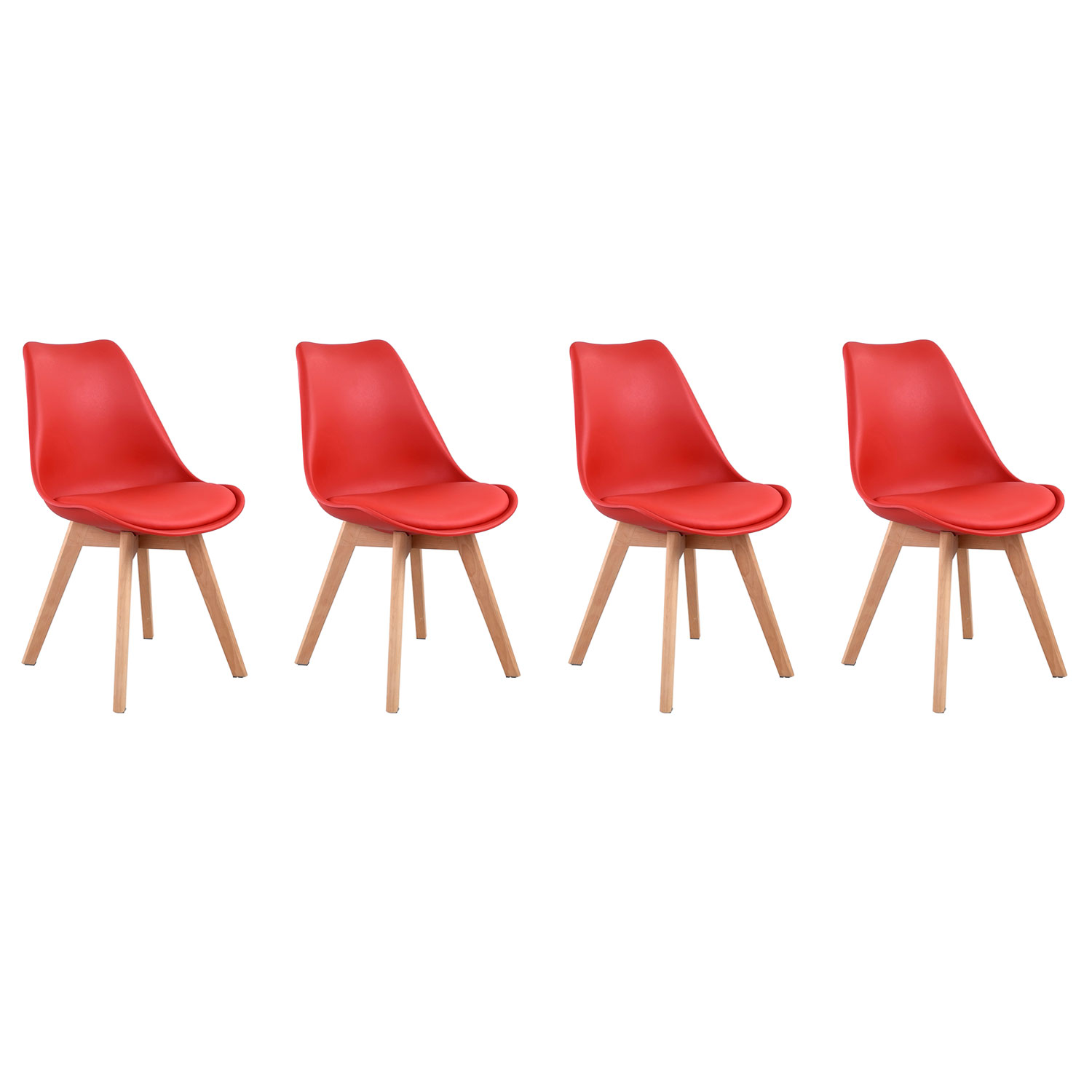 Set van 4 NORA Scandinavische stoelen rood met kussen