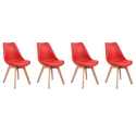 Set van 4 NORA Scandinavische stoelen rood met kussen