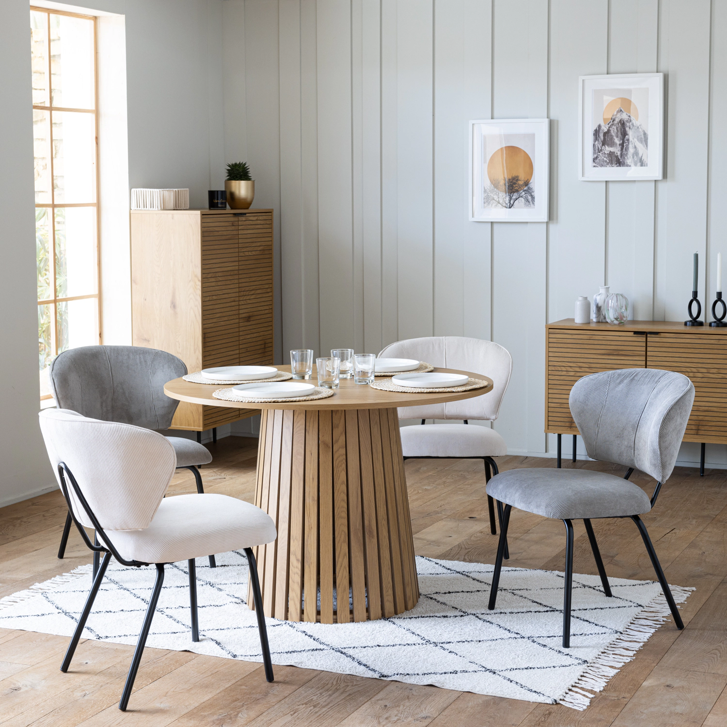 Set van 2 NILSA lichtgrijze corduroy stoelen