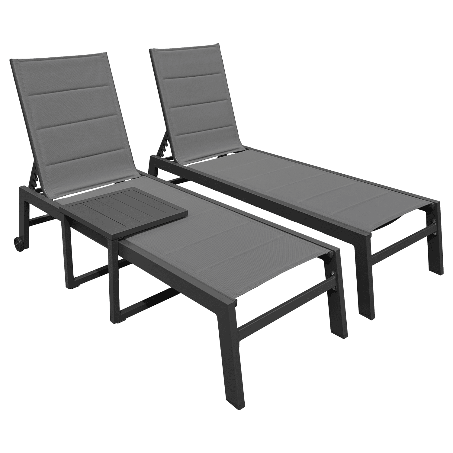 Set 2 bains de soleil et table d'appoint en textilène gris - aluminium gris anthracite