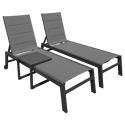 Set 2 bains de soleil et table d'appoint en textilène gris - aluminium gris anthracite